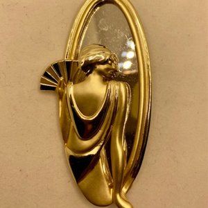 Vintage Brooch AJC Art Deco Lady In Gold